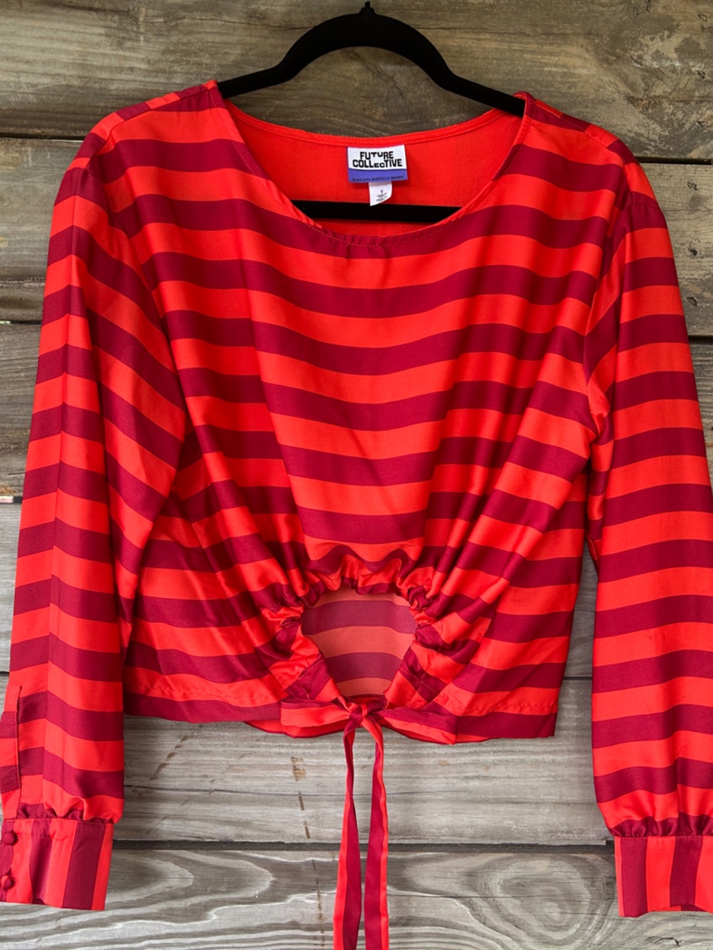 Future Collective Red Striped Cinch-Hem Blouse